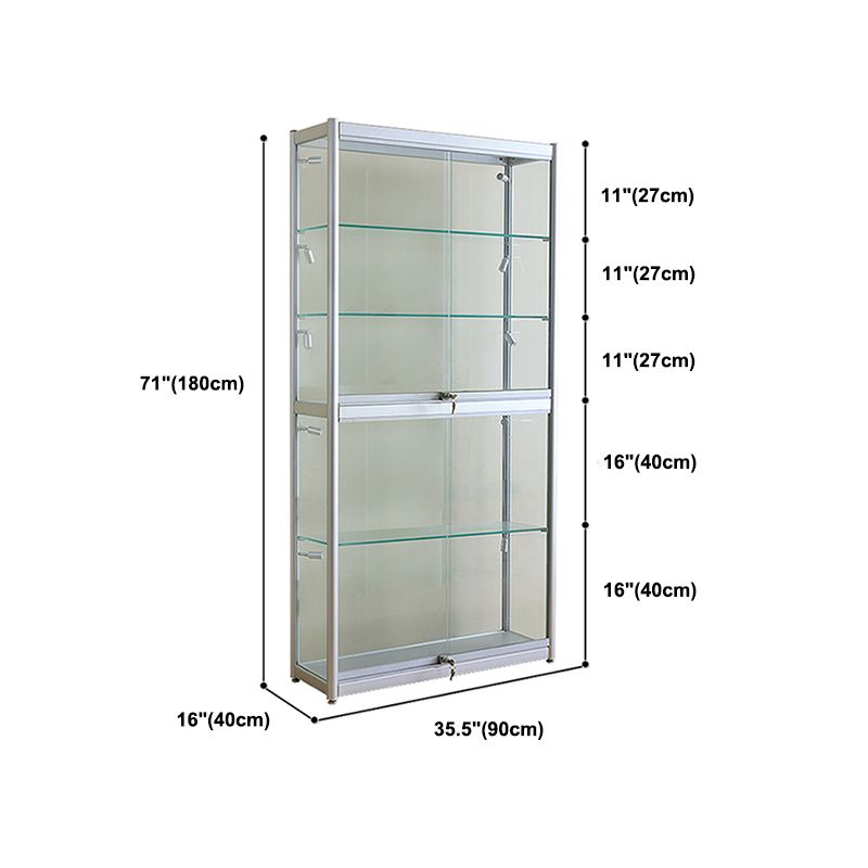 Modern Metal Display Stand Glass Shelves Curio Cabinet in White/ Gold