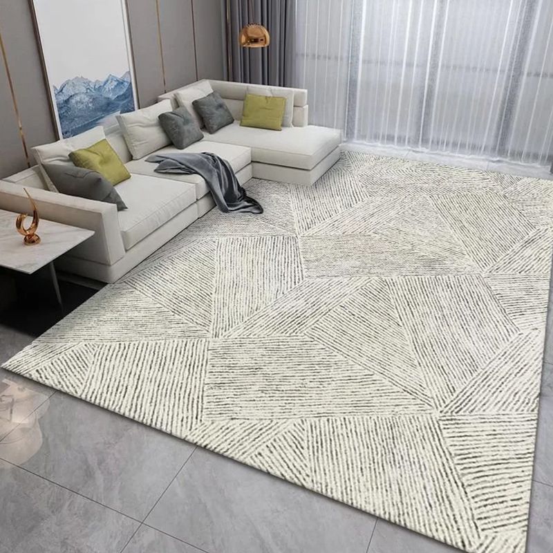 Gray Modern Carpet Polyester Striped Carpet Washable Area Carpet for Living Room