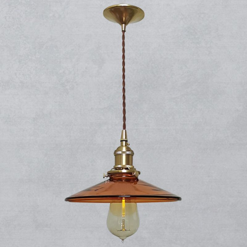 Brown 1 Light Pendant Retro Glass Shade Pan Pendant Light Fixtures for Living Room