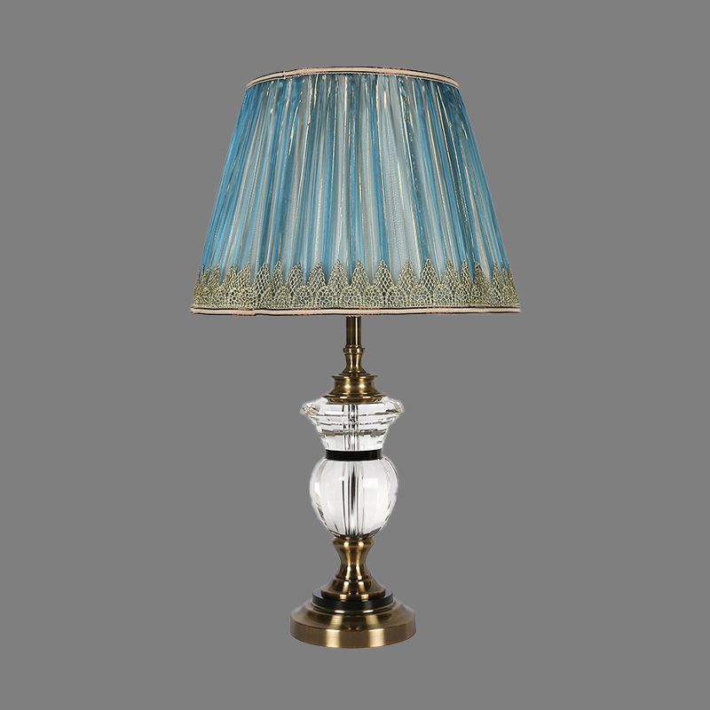 1 Head Dining Room Table Light Modern Blue Task Lighting with Barrel Fabric Shade