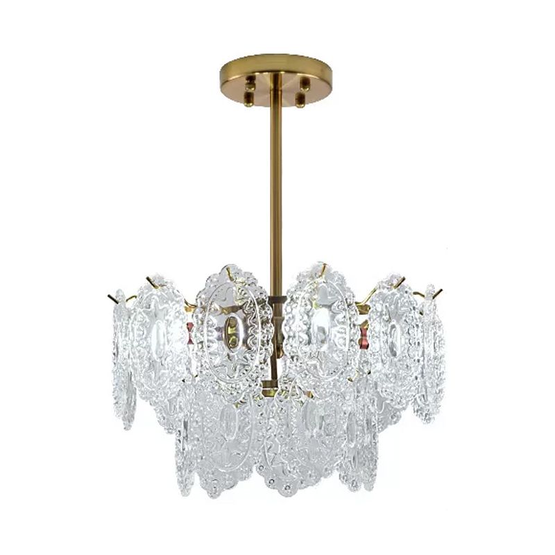 Layered Bedroom Chandelier Lamp Modern Clear Scalloped Glass 4/6 Bulbs Gold Hanging Light Fixture