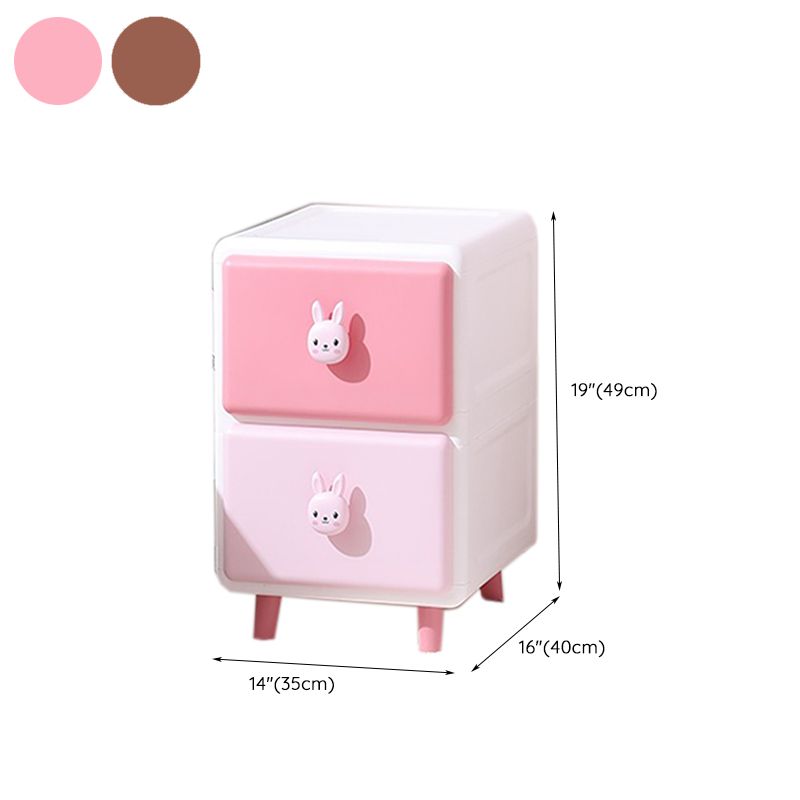 Contemporary Vertical Kids Nightstand Pink/Brown Plastic Nursery Dresser for Room