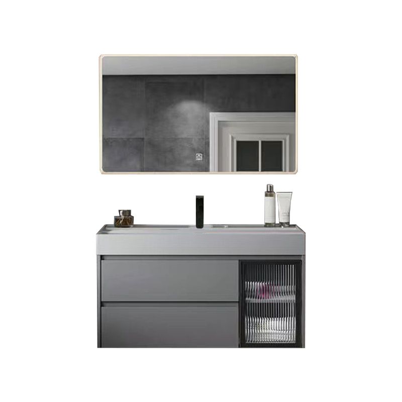 Drawers Bathroom Vanity Metal Single Sink Grey Rectangle Wall Mount Vanity Set with Mirror