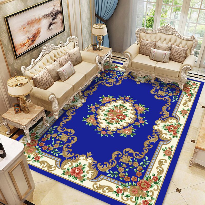 Multicolor Vintage Area Carpet Polyester Floral Print Indoor Rug Easy Care Carpet for Living Room