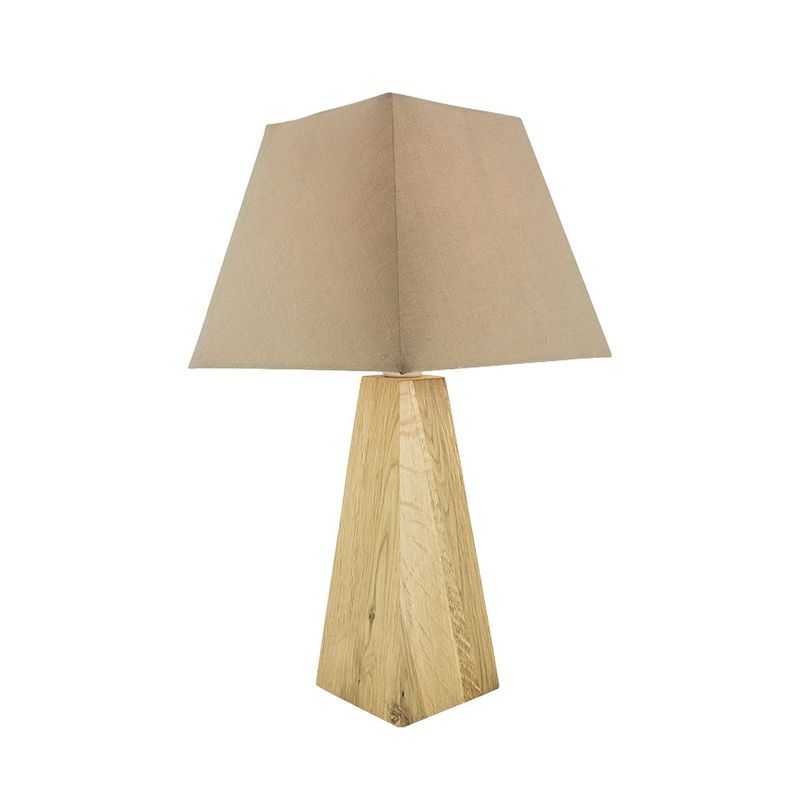 Taupe/White Pagoda Table Lamp Minimalist 1 Head Fabric Night Stand Light with Pyramidal Wood Pedestal