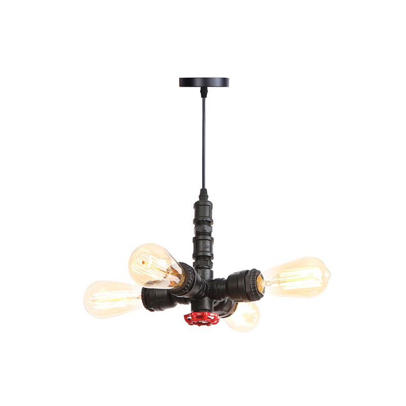 Water Pipe Chandelier Light Fixture in Rust Finish Industrial 4 Lights Industrial Edison Bulb Bar Cafe Shop Hanging Lamp