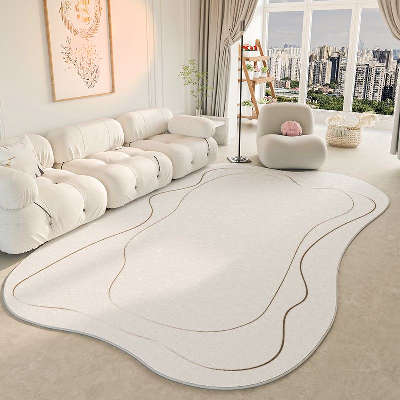 Beige Casual Area Rug Blended Line Rug Washable Indoor Rug for Living Room