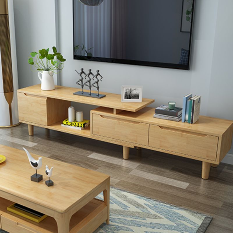 Rubber Wood Contemporary TV Console Open Storage Media Console