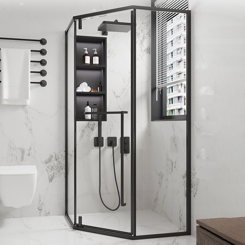 Shower Stall Black Semi-Frameless Black Corner Neo-Angle Shower Stall