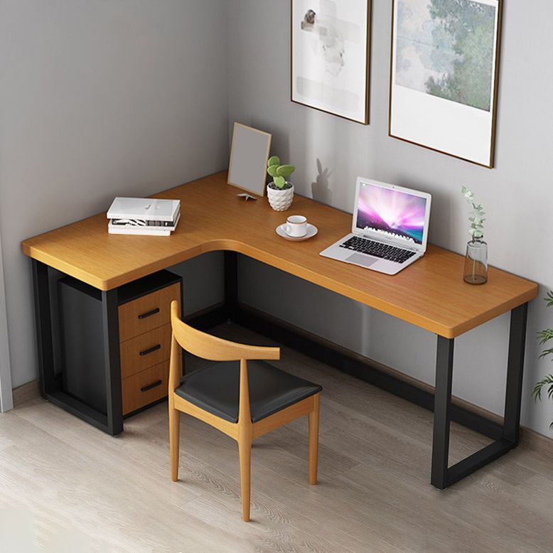 Solid Wood Writing Desk Industrial Style L-Shape Writing Desk for Home Office