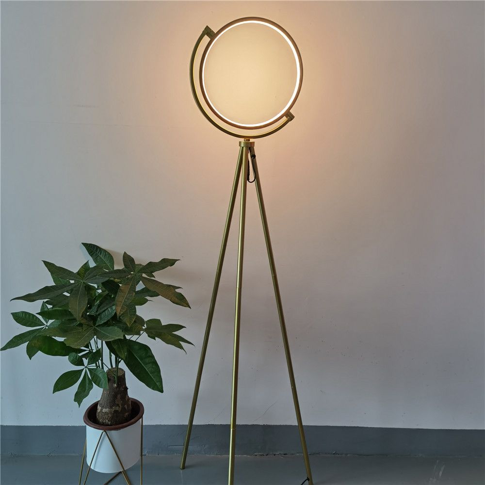 Black Ring Shaped Floor Light Simple Style Acrylic LED Stand Up Lamp for Bedroom