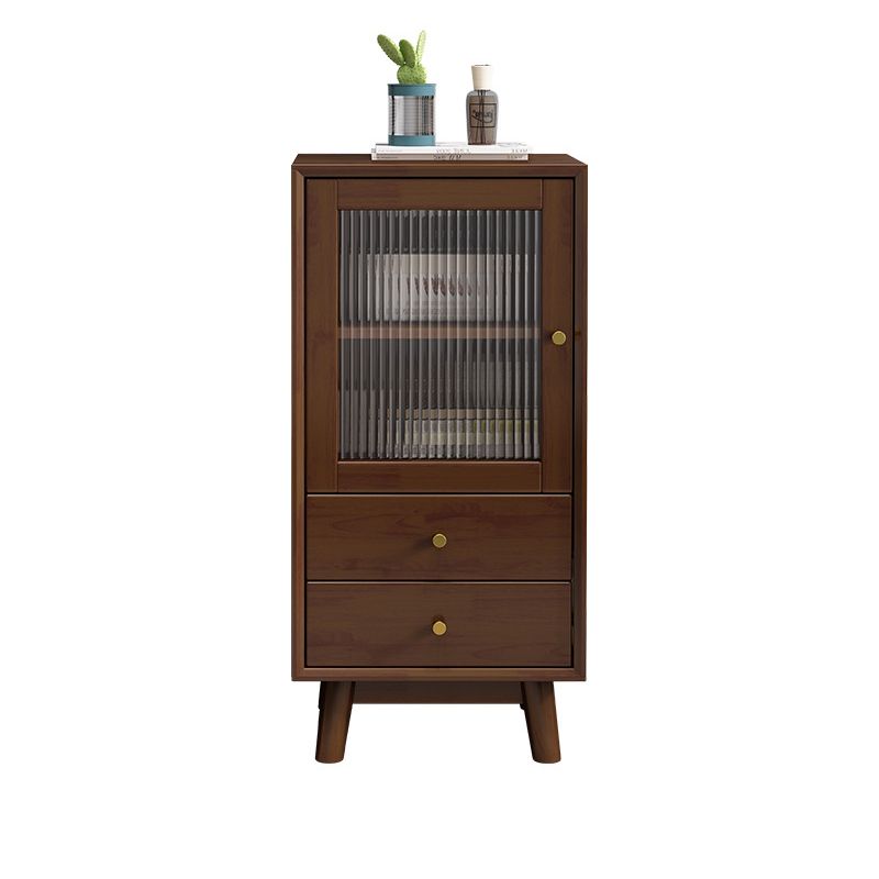 Mid-Century Modern Rubberwood Accent Cabinet with Glass Door