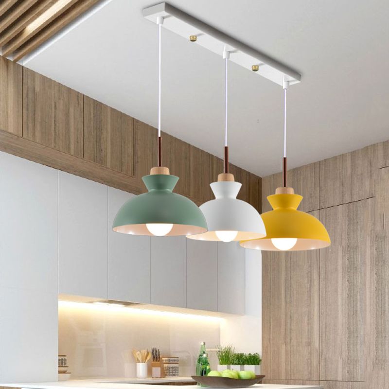 Modern Minimalist Wooden Top Pendant Light Metal Colorful Macarons 1-Light Pendant Lighting