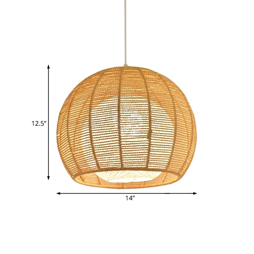 Beige/Flaxen Orb Hanging Light Rustic Rope Shade Single Pendant Lamp over Dining Table