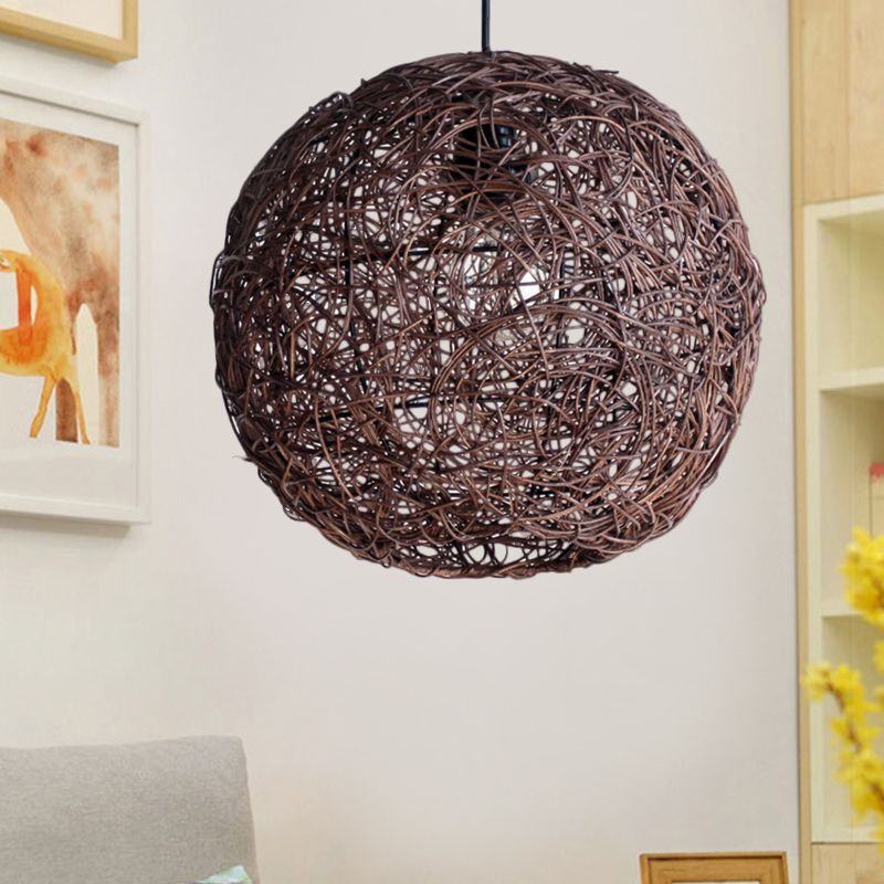 Coffee Globe Hanging Light Asian 1 Bulb Rattan Apparecchio di illuminazione a sospensione per camera da letto