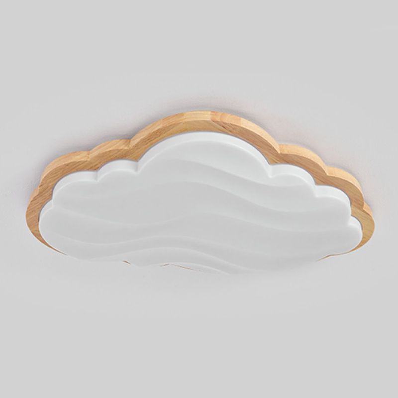 LED Modern Wood Flush Mount Cloud Shape Ceiling Light with Plastic Shade for Living Room