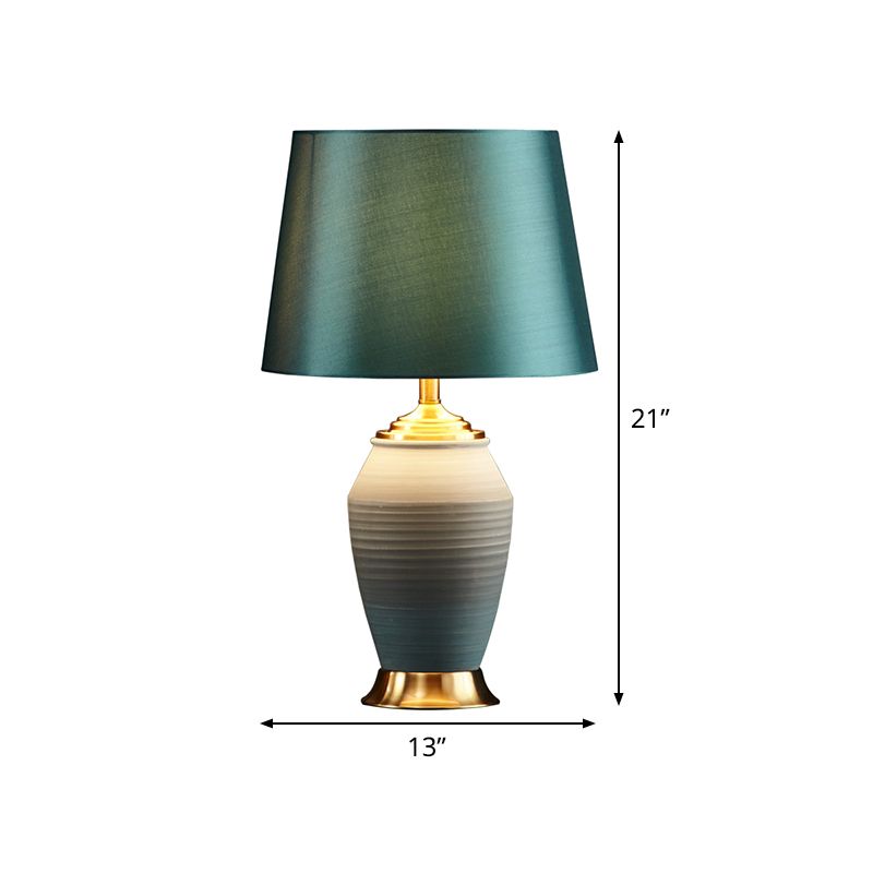 Tapered Drum Task Light Contemporary Fabric 1 Head Green Night Table Lamp, 13"/14" Wide