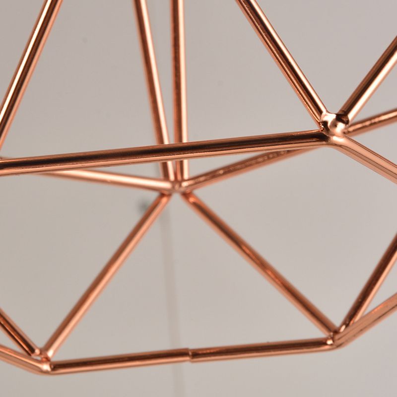 Diamond Cage Hanging Ceiling Light Simple Metal Dinning Room Pendant Lighting in Copper