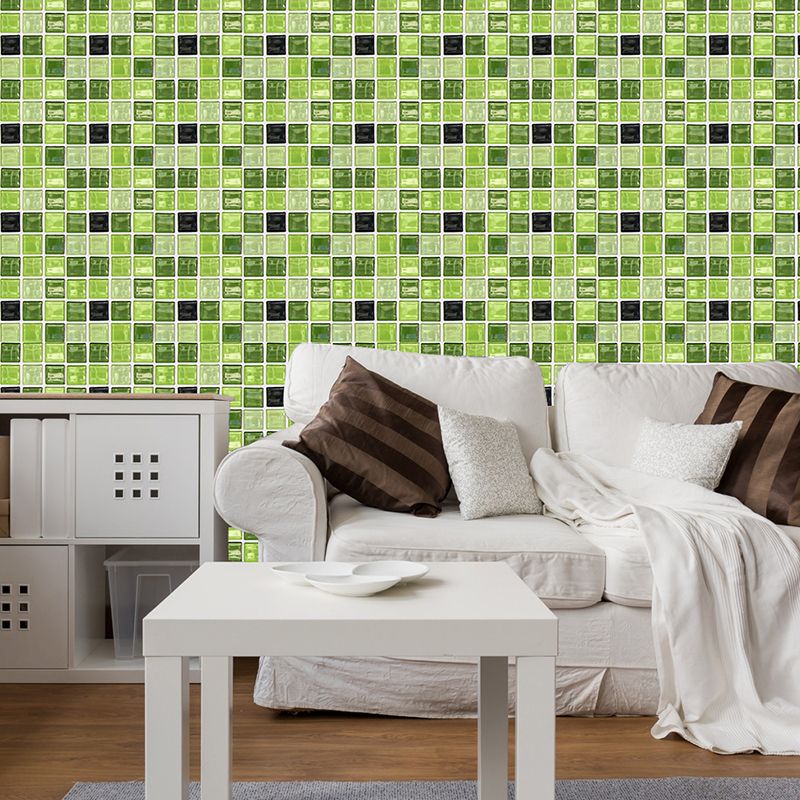 Green Checkered Wallpaper Panels Mosaics Tile Modern Peel and Stick Wall Decor for Kitchen