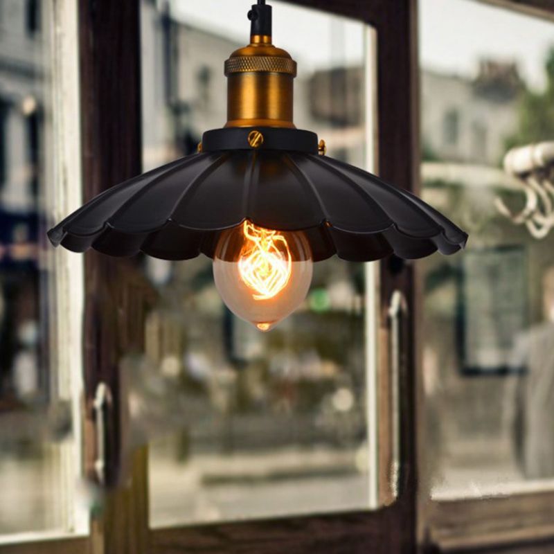 Lampada sospensione del soffitto di ferro smerlato a soppalco 1 sala da pranzo lampadina in nero in nero