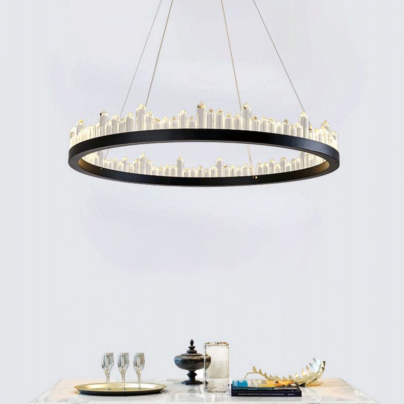 Postmoderne Simplicity Circular Plafond lustre Crystal Hanging Light avec cordon suspendu pour le salon