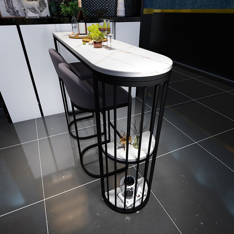 Modern White Marble Bar Table with Specialty Table Top Black Double Pedestal Table - 42" H