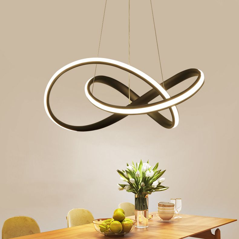 Twisted Dinning Room Pendant Light Fixture Metal LED Modern Style Pendant Chandelier in Black