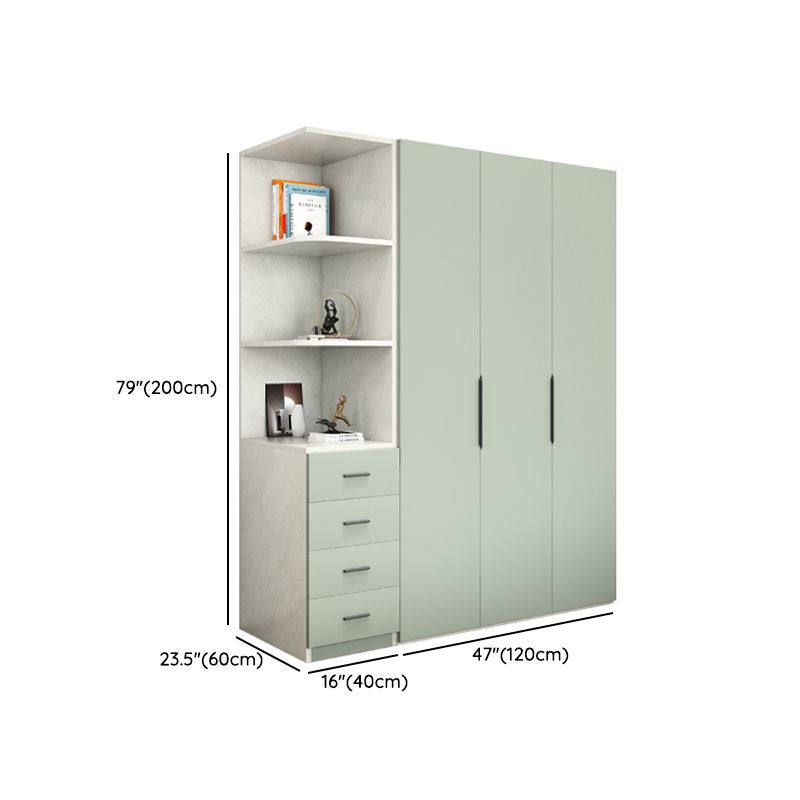 Manufactured Wooden Kids Closet Green Colour Wardrobe Closet with Drawers