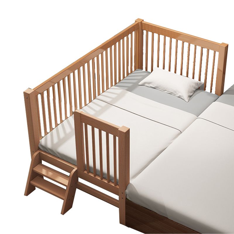 Solid Wood  Baby Crib Farmhouse Birch Nursery Bed with Guardrail