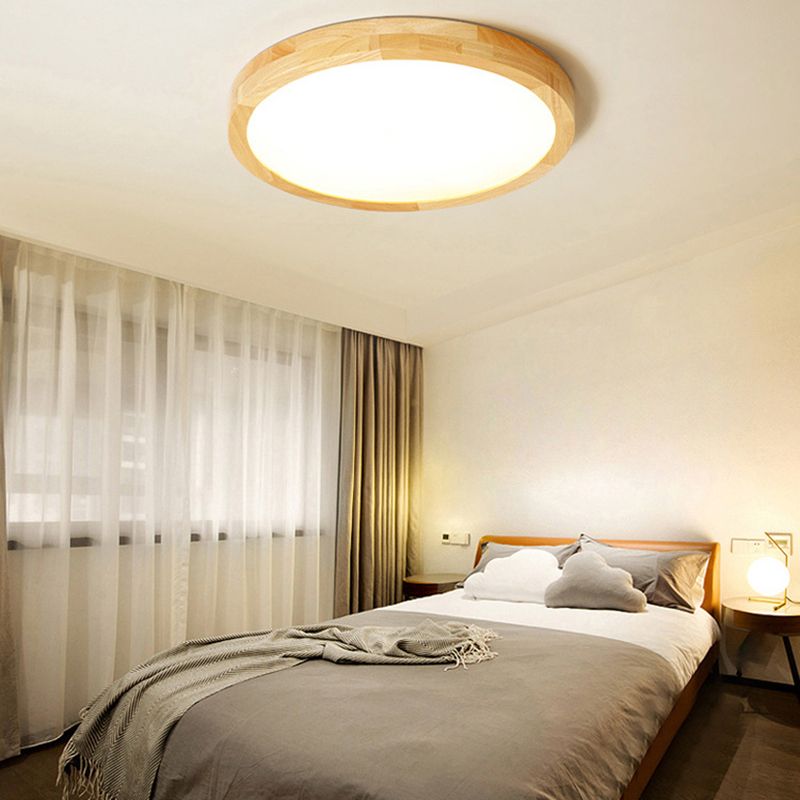 Round Flush Light Fixtures Modern Style Wood 1 Light Flush Mount Lights