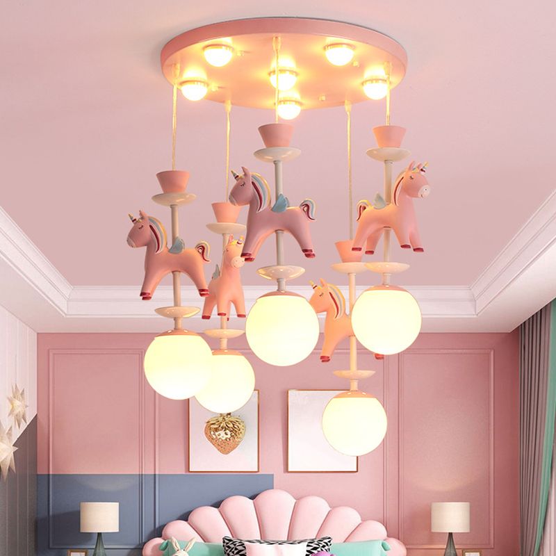 Carousel Hanging Ceiling Light Cartoon Resin Hanging Pendant Light for Girls Bedroom