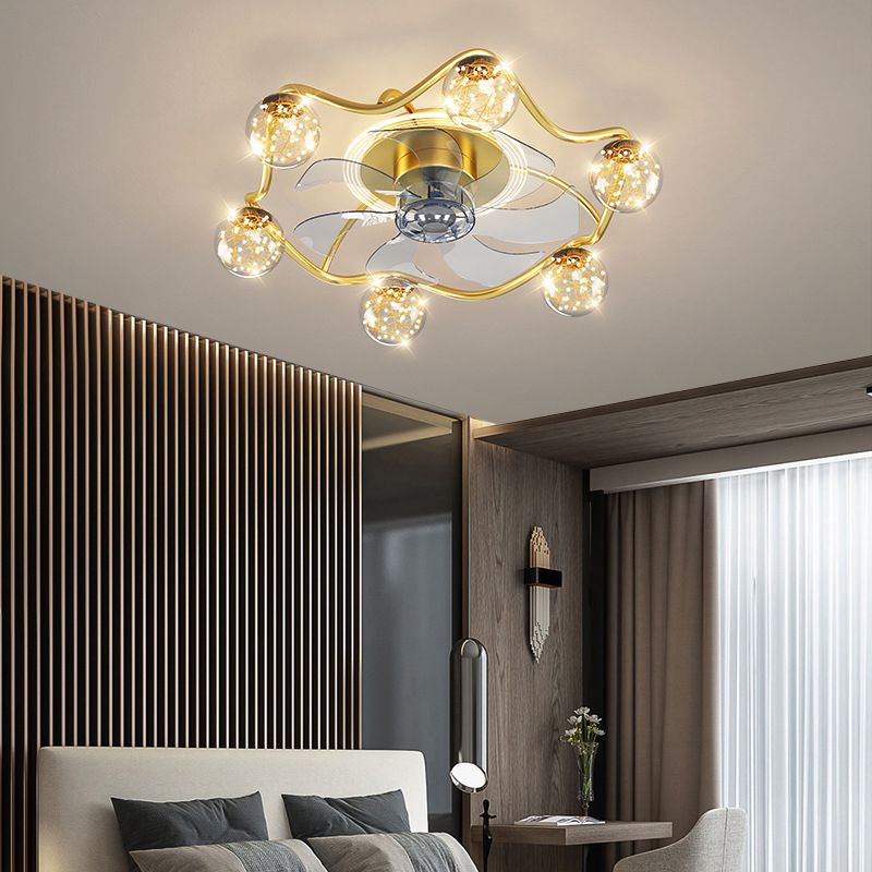 7-Blade Golden Fan with Light Modern Metal LED Ceiling Fan for Foyer