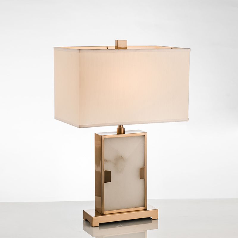 White Rectangular Desk Lamp Modernism 1 Bulb Fabric Task Light with Gold Metal Base