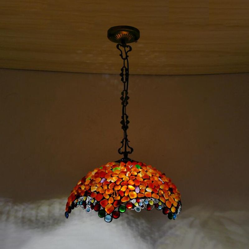 Geschulpte hanglampje 2 lichten stenen mediterrane hangende lampkit in rood/beige voor slaapkamer