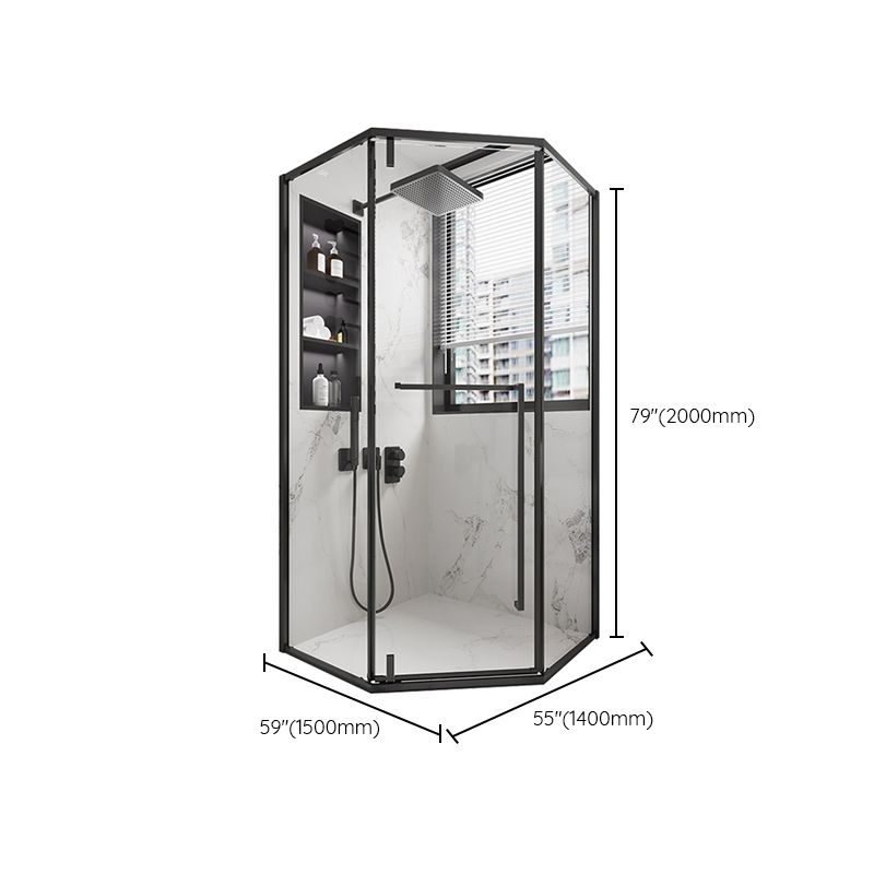 Shower Stall Black Semi-Frameless Black Corner Neo-Angle Shower Stall