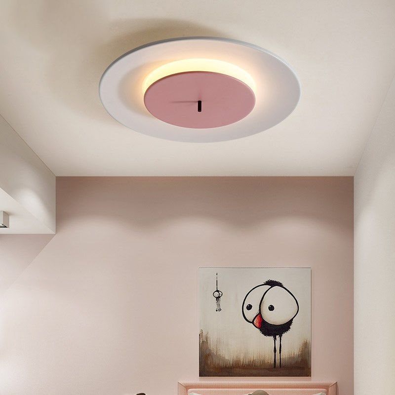 Modern Nordic LED Ceiling Fixture Lacquered Iron Circular Flush Mount with Acrylic Shade