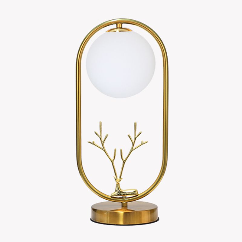 Brass Deer Night Stand Lamp Nordic 1-Light Ball Glass Table Light for Living Room