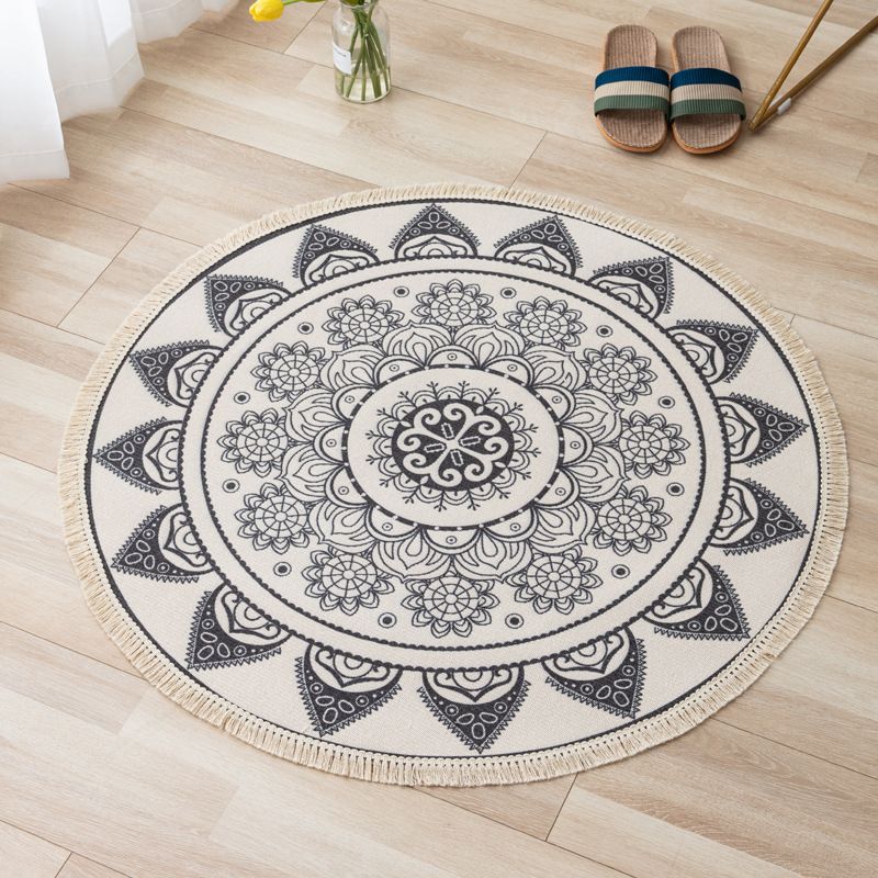 Tapis à imprimé floral marocain Tapis multicolore avec tapis lavable à mélange de coton à franges pour décoration intérieure