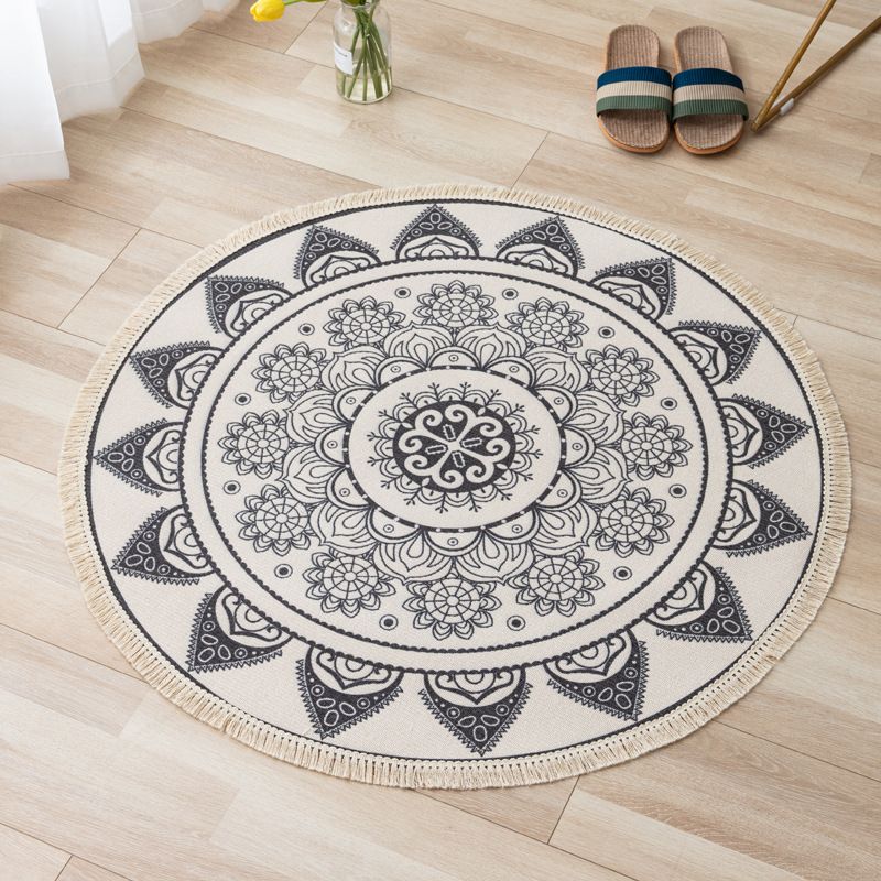 Moroccan Floral Print Rug Multi-Color Carpet with Fringe Cotton Blend Washable Rug for Home Decor