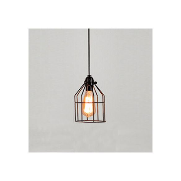 Birdcage Kitchen Pendant Lighting Lodge Style Metal 1 Head Black Finish Hanging Light Fixture with Cord