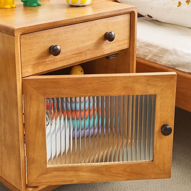 Rubberwood No Distressing Contemporary Kids Bedside Table with Cabinet and Drawer