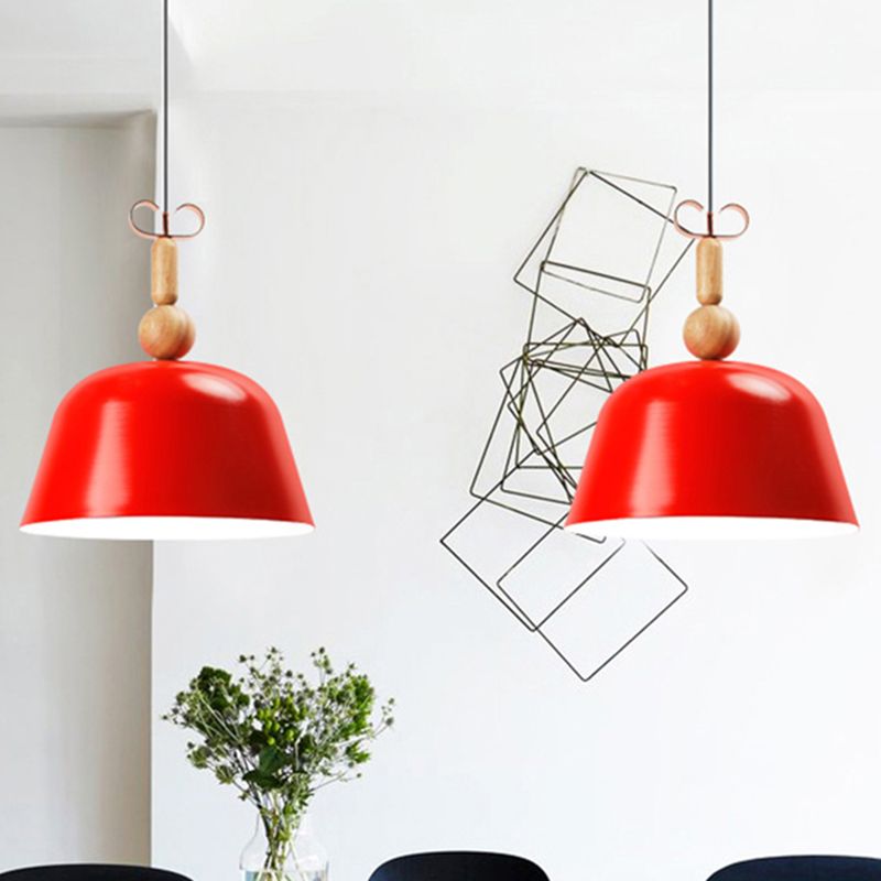 Nordic Bright-Colored Pendant Lamp Bell Shade Single Head Metallic Ceiling Lighting in Blue/Pink/Red/Yellow for Living Room