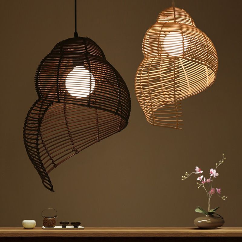 Coastal Spiral Shell Pendant Lighting Bamboo 1-Light Dining Room Suspended Lighting Fixture