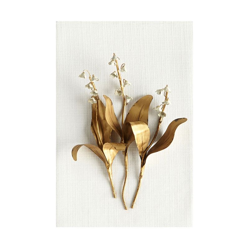 Photography Flower Bouquet Canvas Wall Art for Living Room, Gold and White, Texture