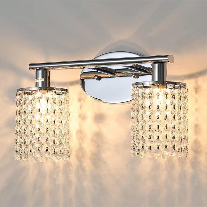 Clear Crystal Tassel Bath Vanity Light 2 / 3 / 4 - Light Metal Bathroom Vanity Lighting