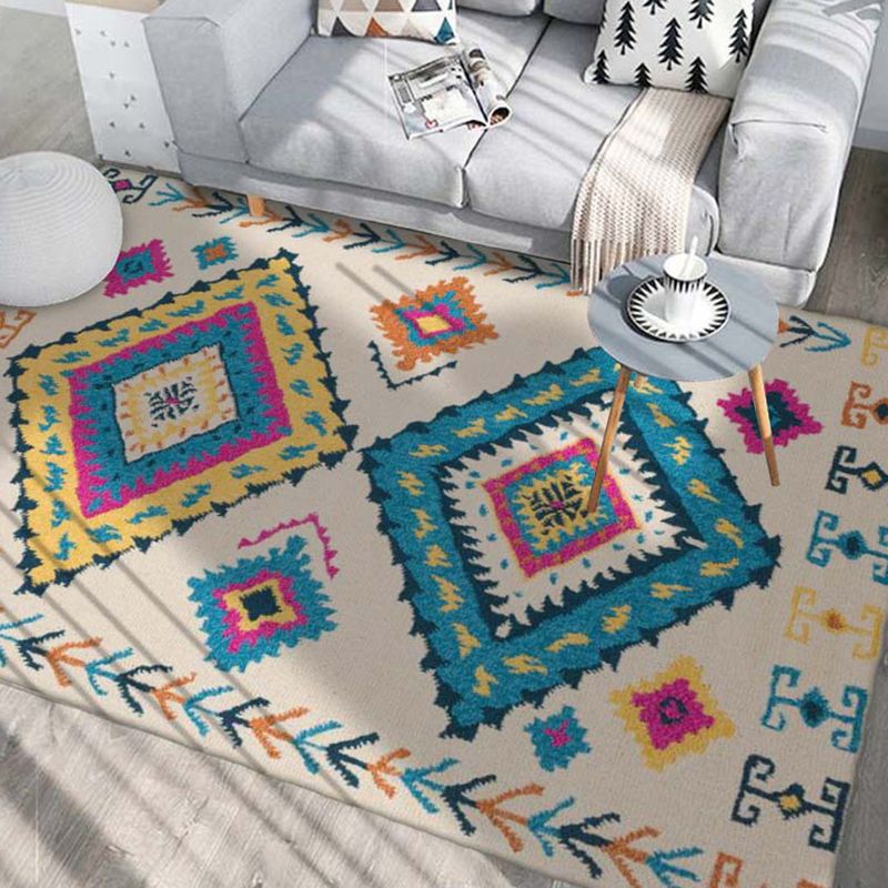 Bohemian Tribal Symbols Rug Light Color Polyester Area Carpet Non-Slip Backing Rug for Living Room