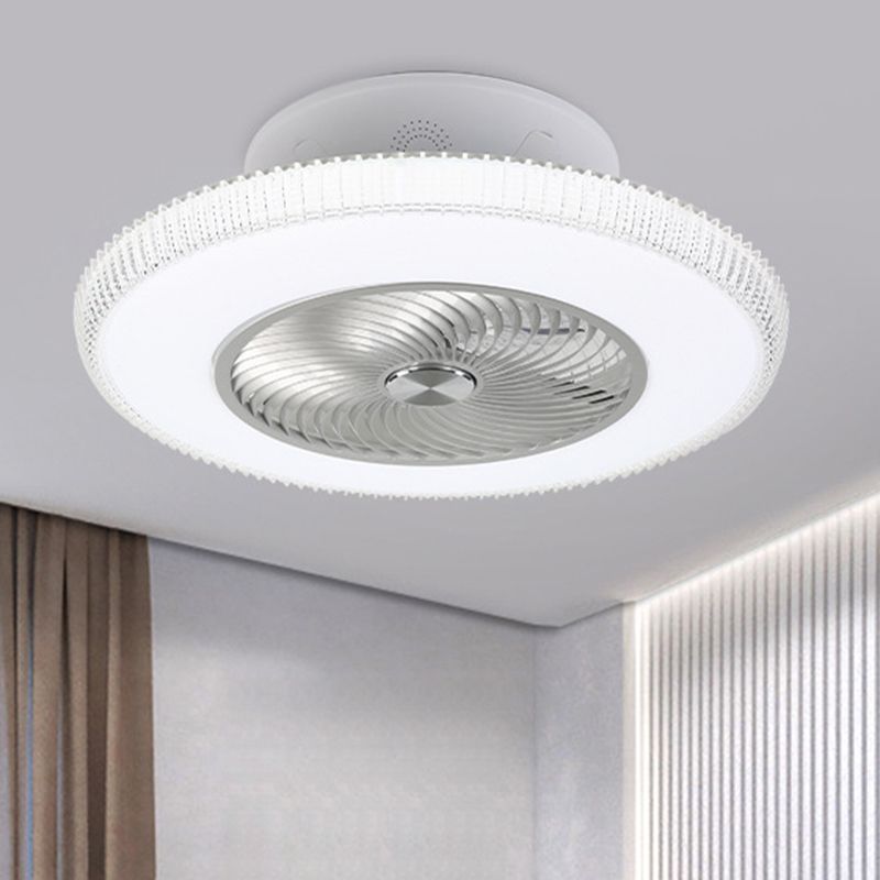 Modern Round Fan Light Fixture Metallic LED Parlour Semi Flush in White, 23.5" W