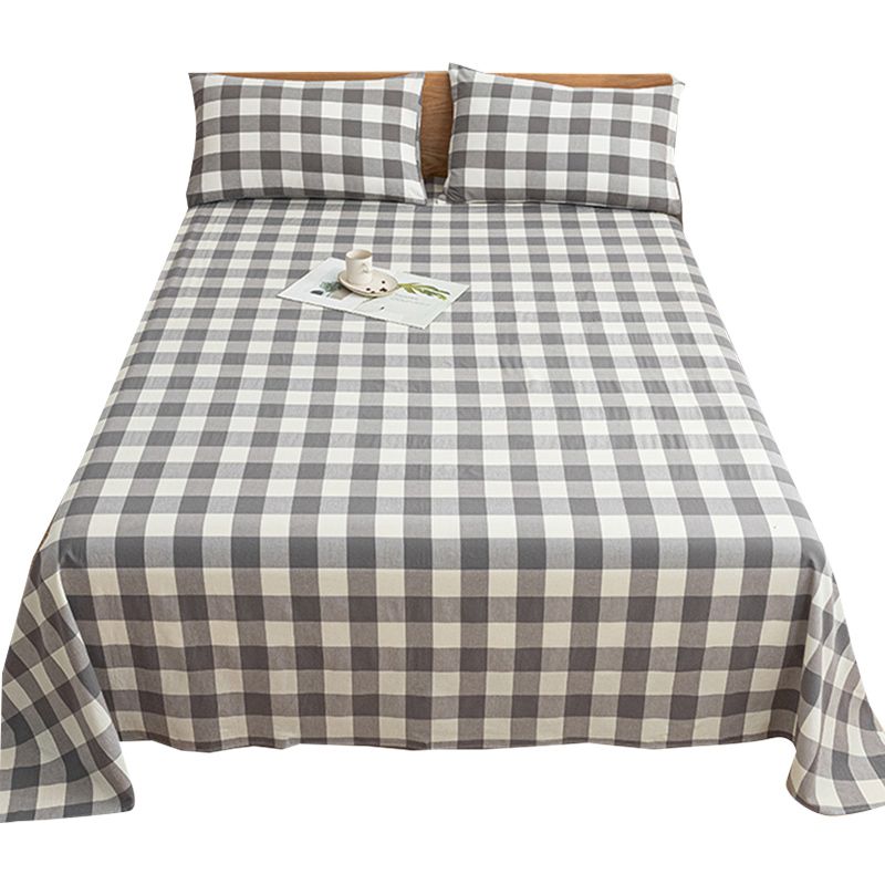 Cotton Sheets Plaid Pattern Breathable Soft Fade Resistant Bed Sheet