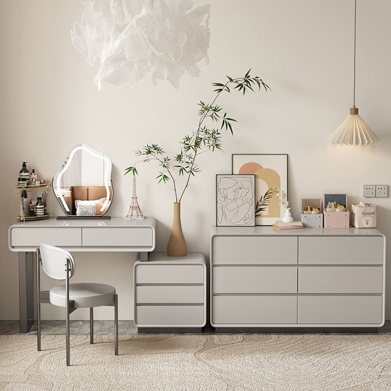 Gray Contemporary Bedroom Wooden With Drawer Lighted Mirror Make-up Vanity