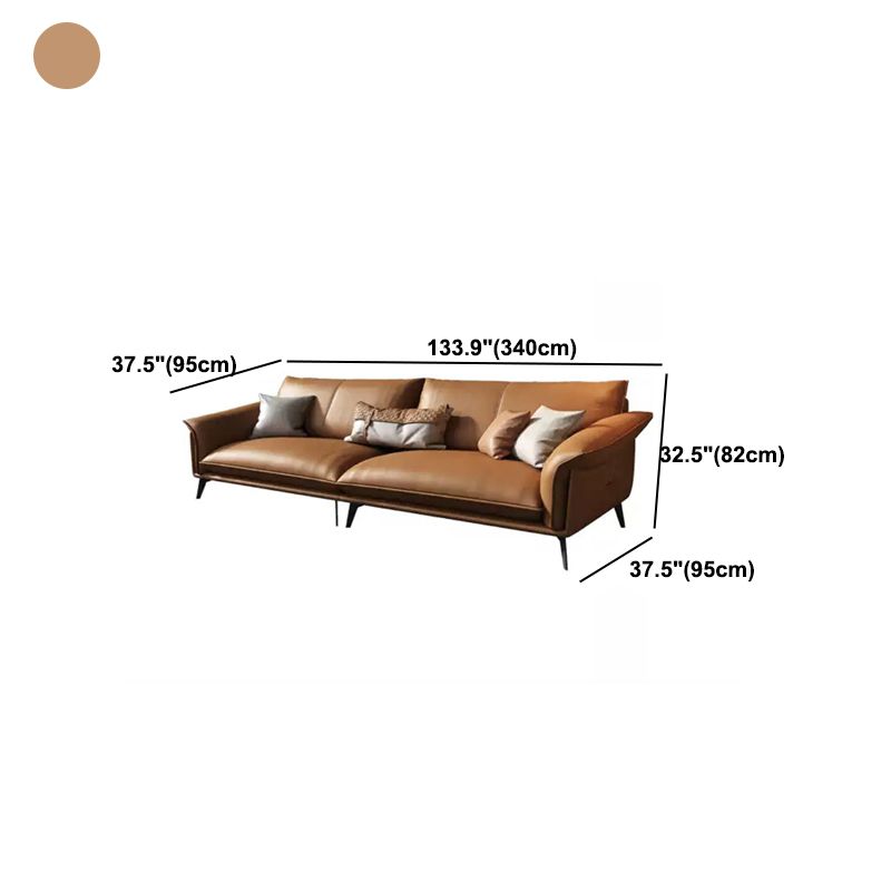 Orange Sponge Padded Leather Sofa with Pillow Back and Flared Armrest Sectional